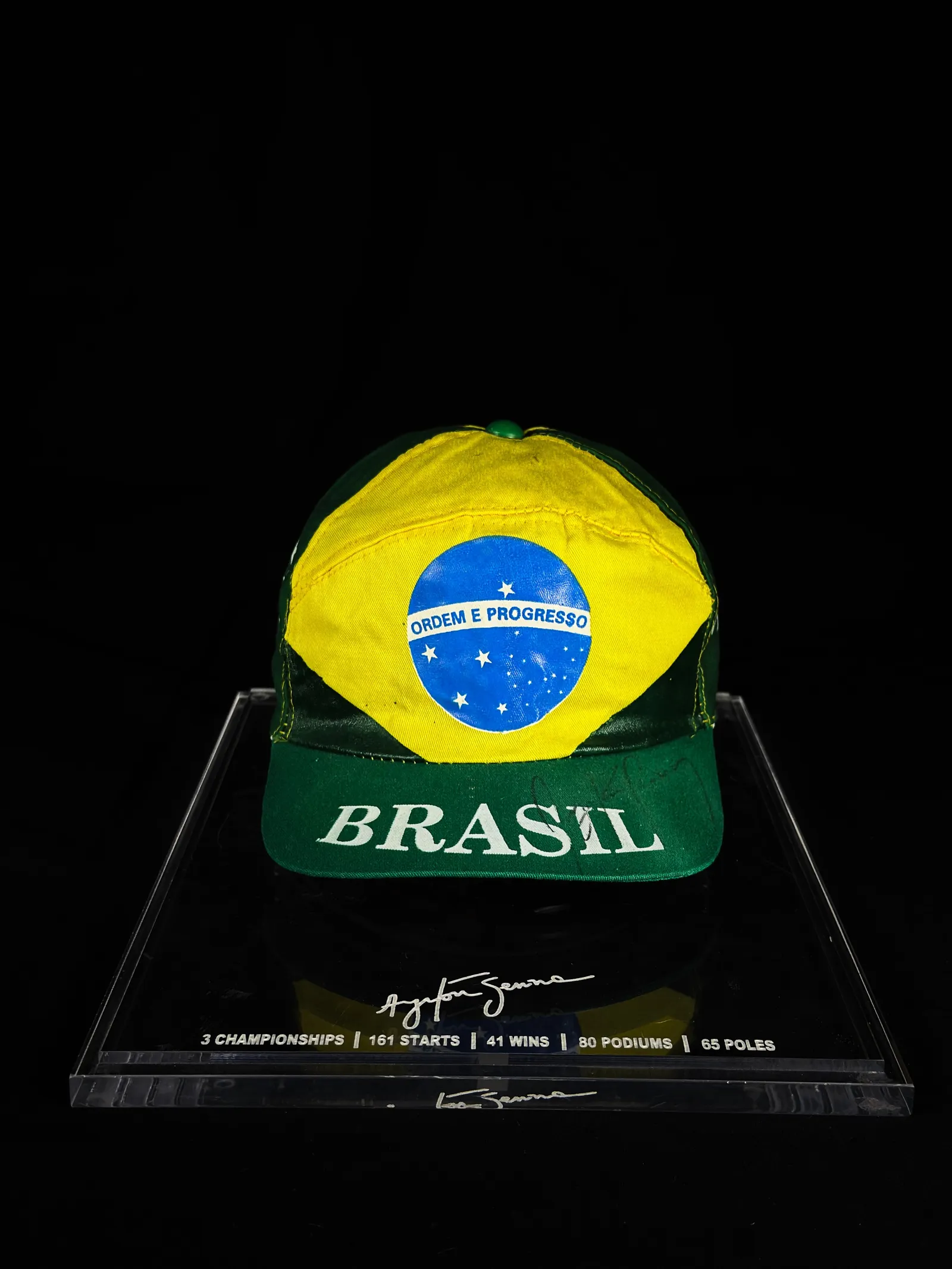 Ayrton Senna autógrafo – boné "Bandeira Brasil", Ayrton Senna