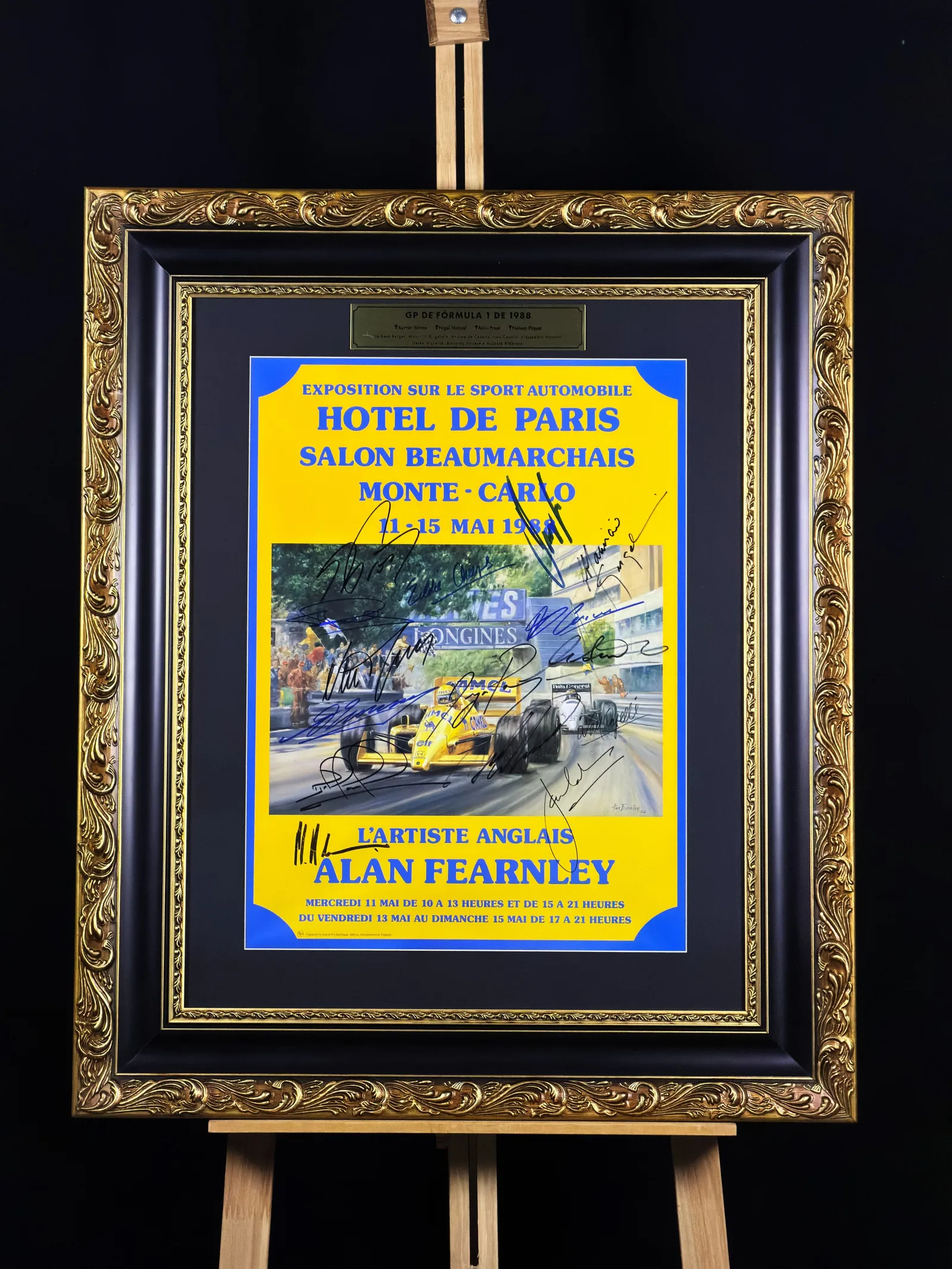 Ayrton Senna, Alain Prost, Nelson Piquet, Nigel Mansell e pilotos F1 autógrafos – pôster Grande Prêmio Monte Carlo 1988, Ayrton Senna, Alain Prost, Nelson Piquet e Nigel Mansell