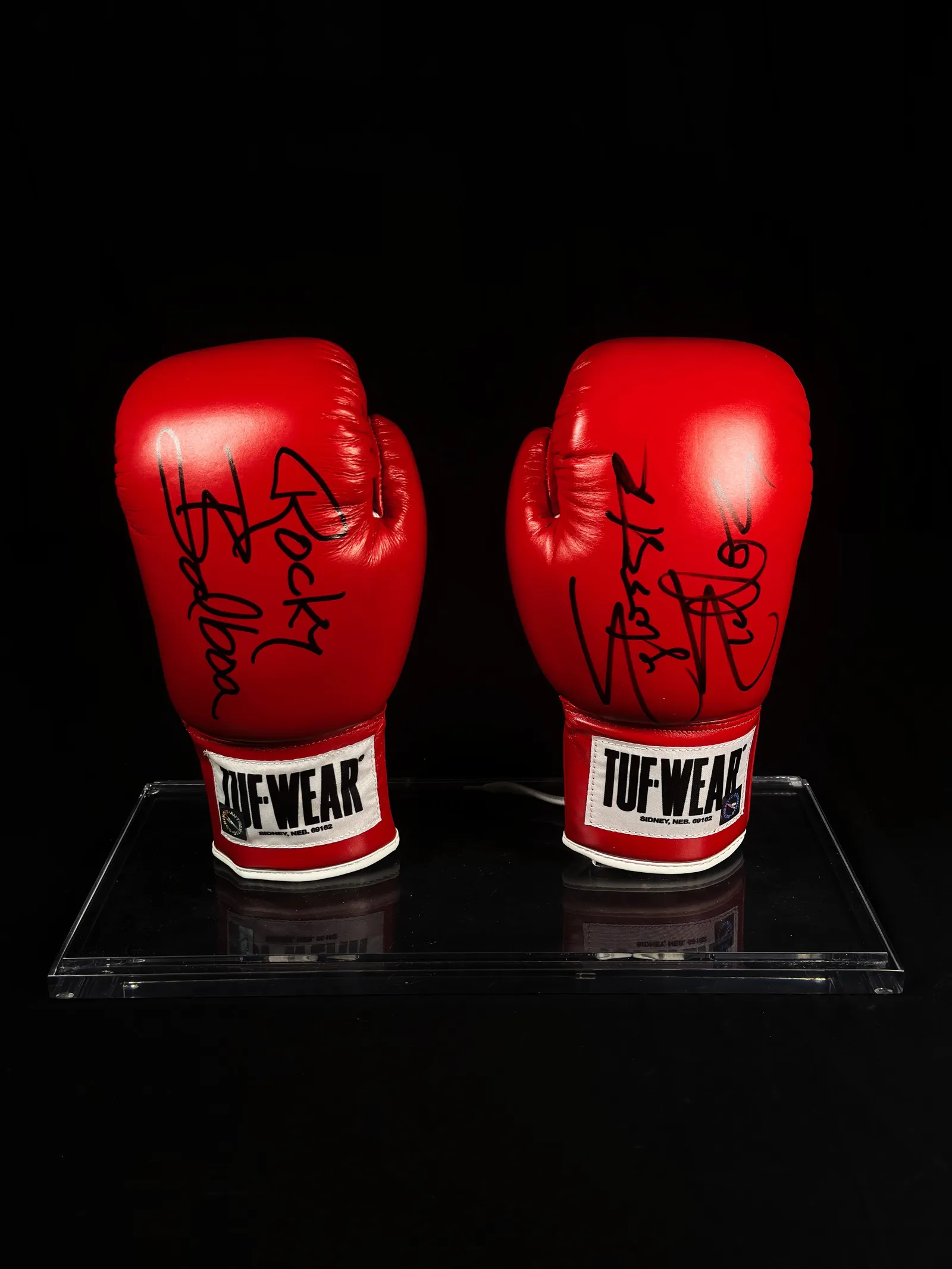 Sylvester Stallone autógrafo duplo – luva de boxe, Rocky e Sylvester, Case acrílico Premium, Sylvester Stallone