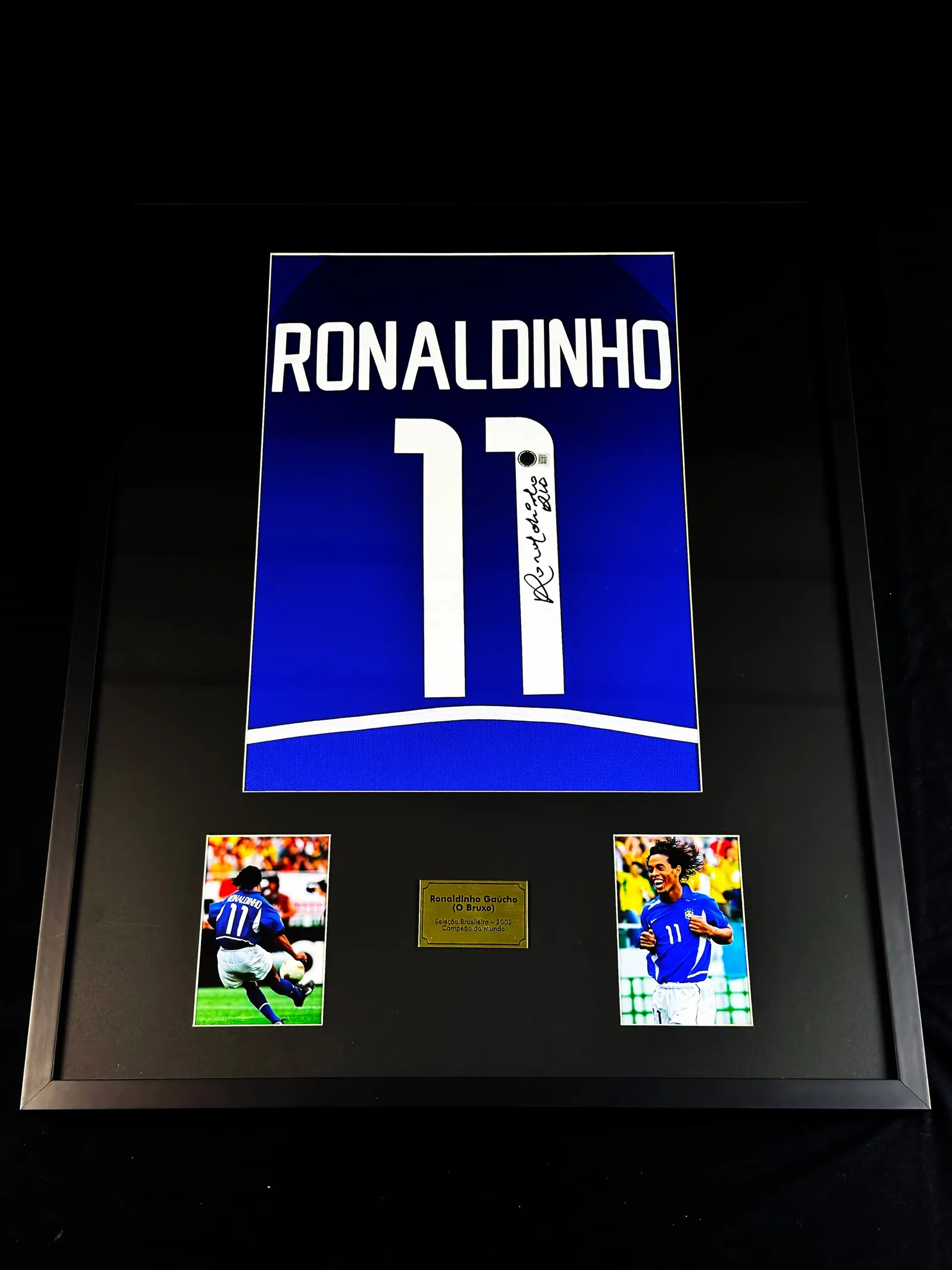 Ronaldinho Gaúcho, "O Bruxo" autógrafo – camisa azul Seleção do Brasil, Ronaldinho Gaúcho
