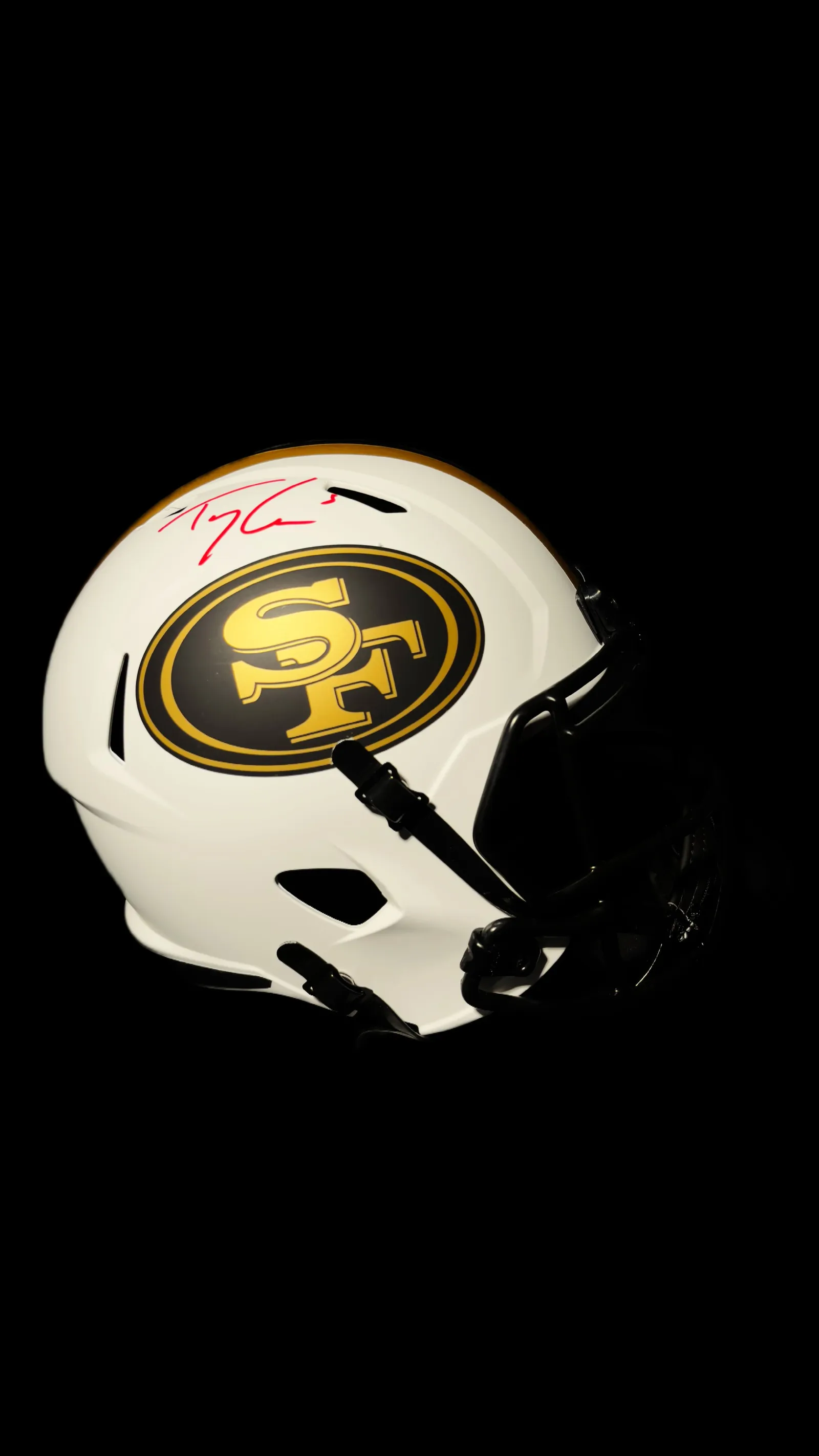 Trey Lance – mini capacete San Francisco 49ers Riddell Speed Lunar autografado, Trey Lance