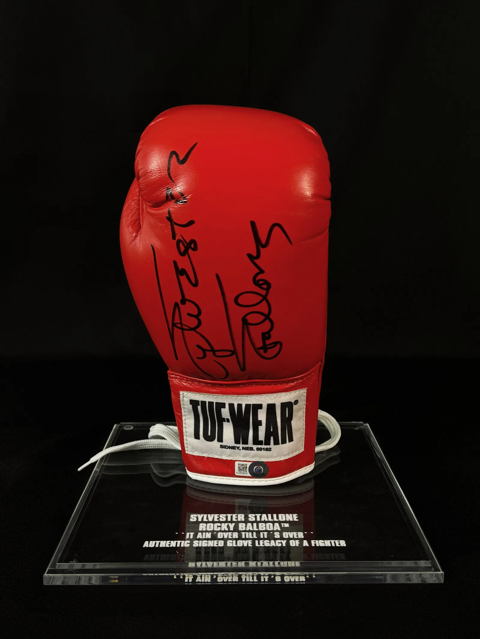 Sylvester Stallone autógrafo – luva vermelha Tuf Wear, Sylvester Stallone