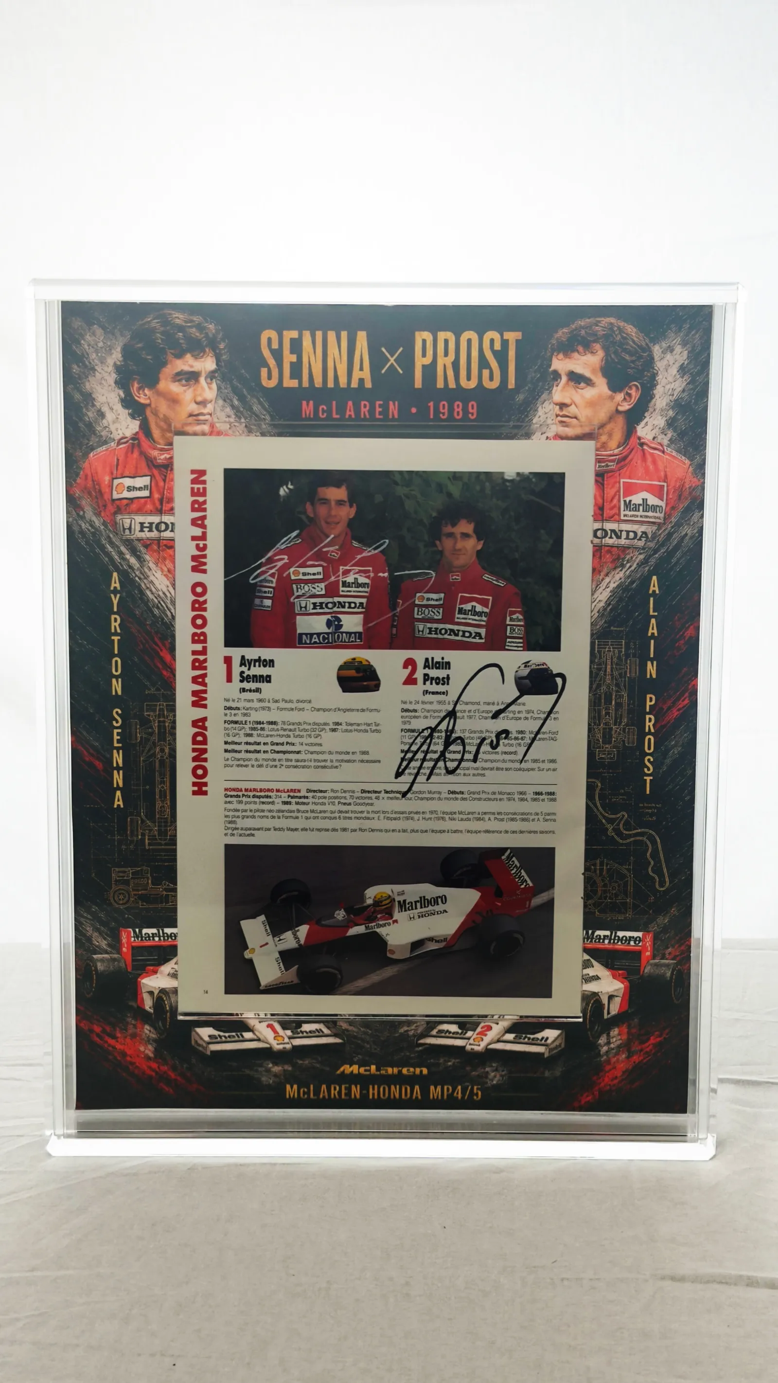 Ayrton Senna e Alain Prost autógrafos – Quadro McLaren 1989, Ayrton Senna e Alain Prost
