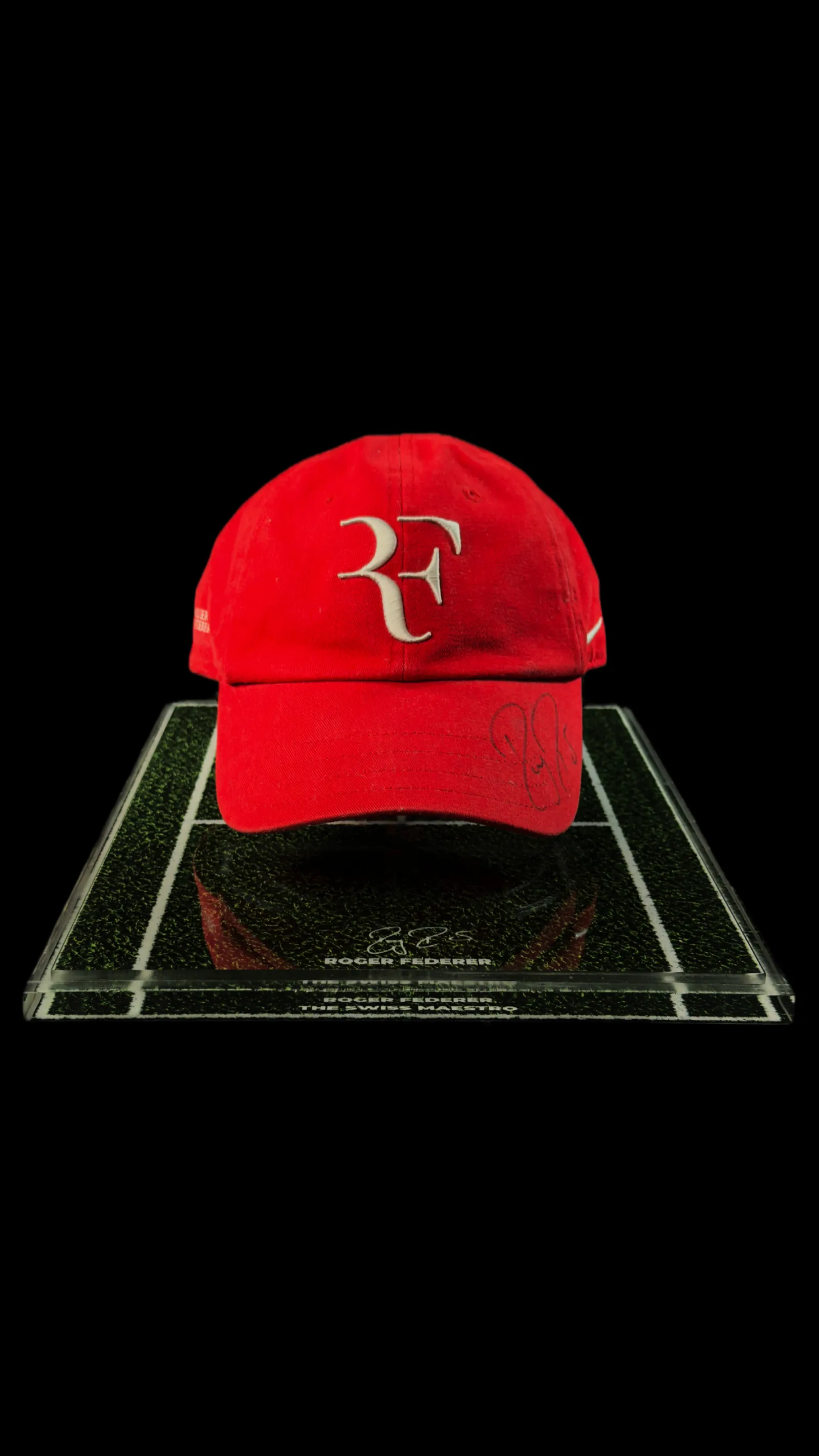 Roger Federer autógrafo – Boné Nike RF vermelho, Roger Federer