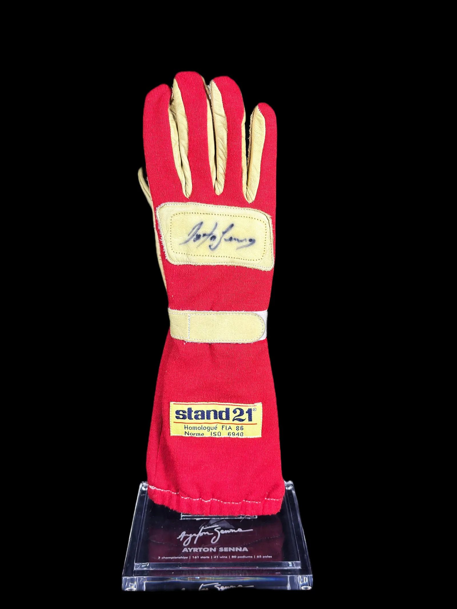 Ayrton Senna autógrafo – luva Stand "Homologué FIA 86", Ayrton Senna