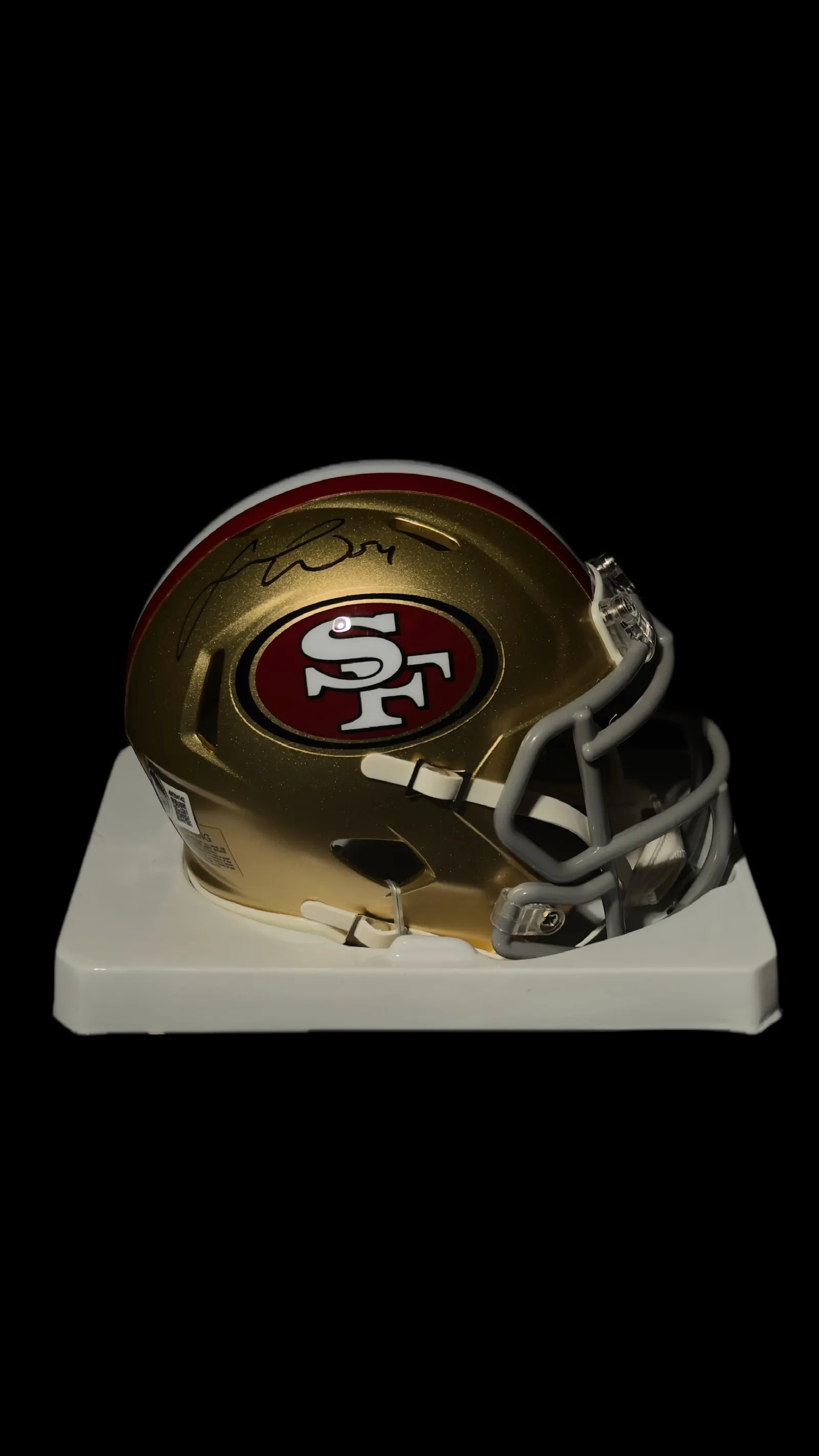 Fred Warner – mini capacete San Francisco 49ers autografado, Fred Warner