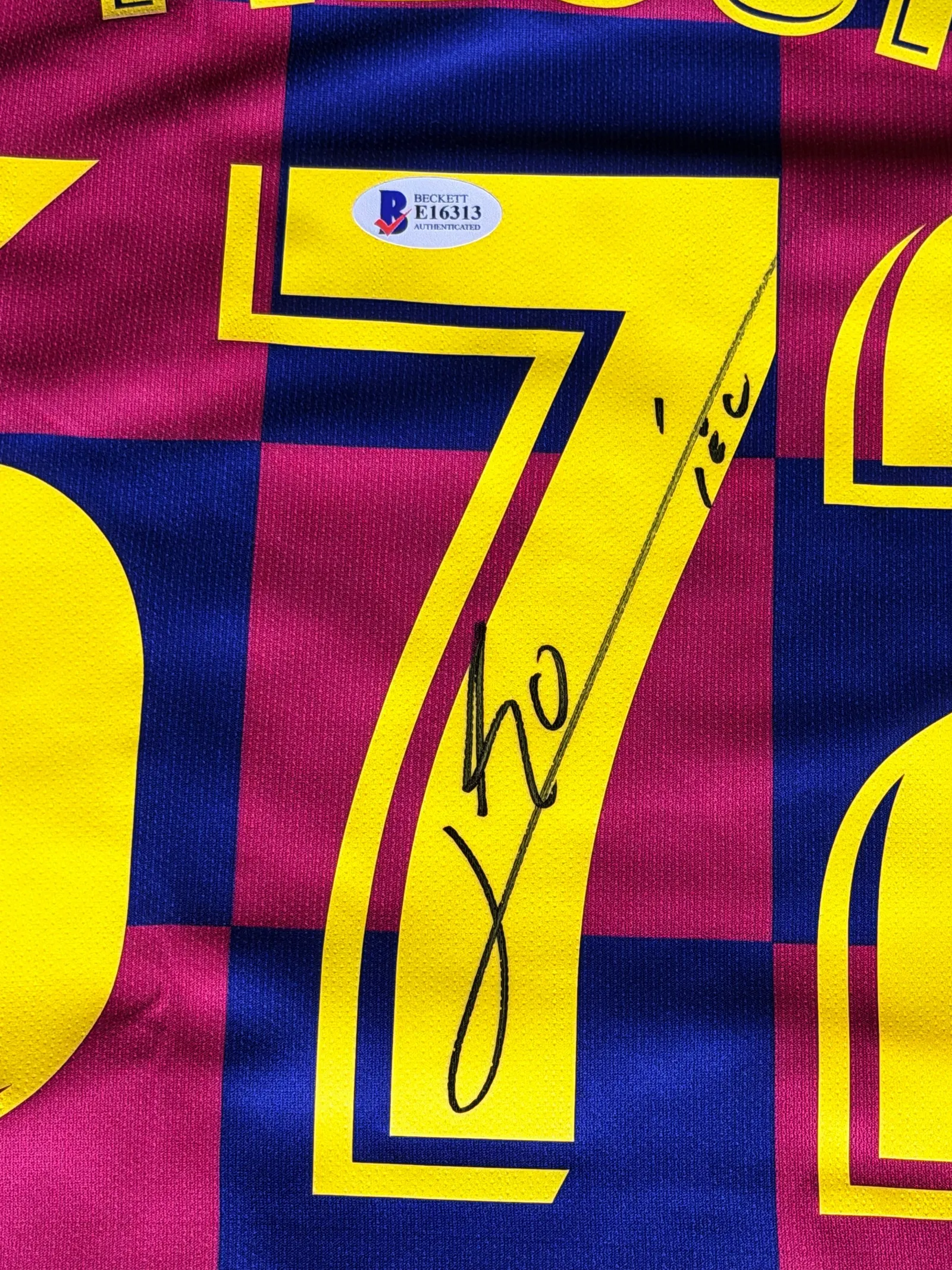 Lionel Messi autógrafo – camisa Barcelona 672 gols, Lionel Messi