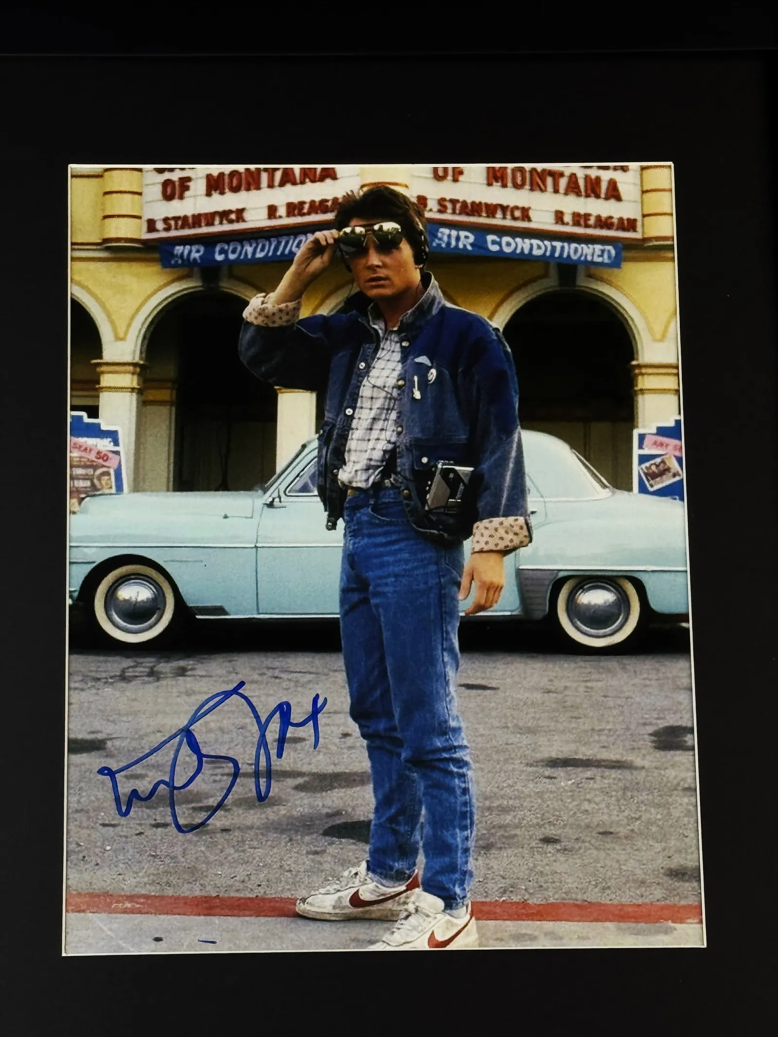 Michael J. Fox autógrafo – quadro em cena do filme "De Volta para o Futuro", Michael J. Fox