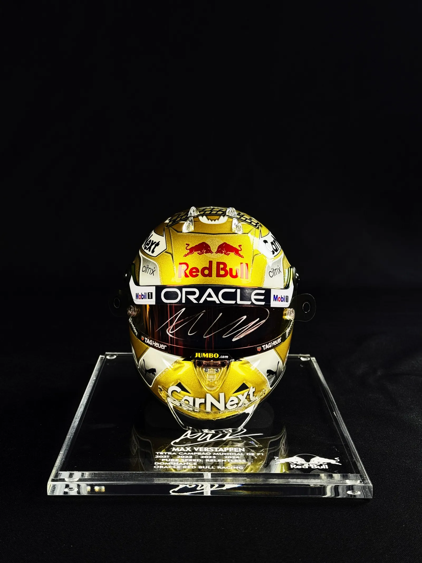 Max Verstappen autógrafo – viseira mini capacete, Max Verstappen