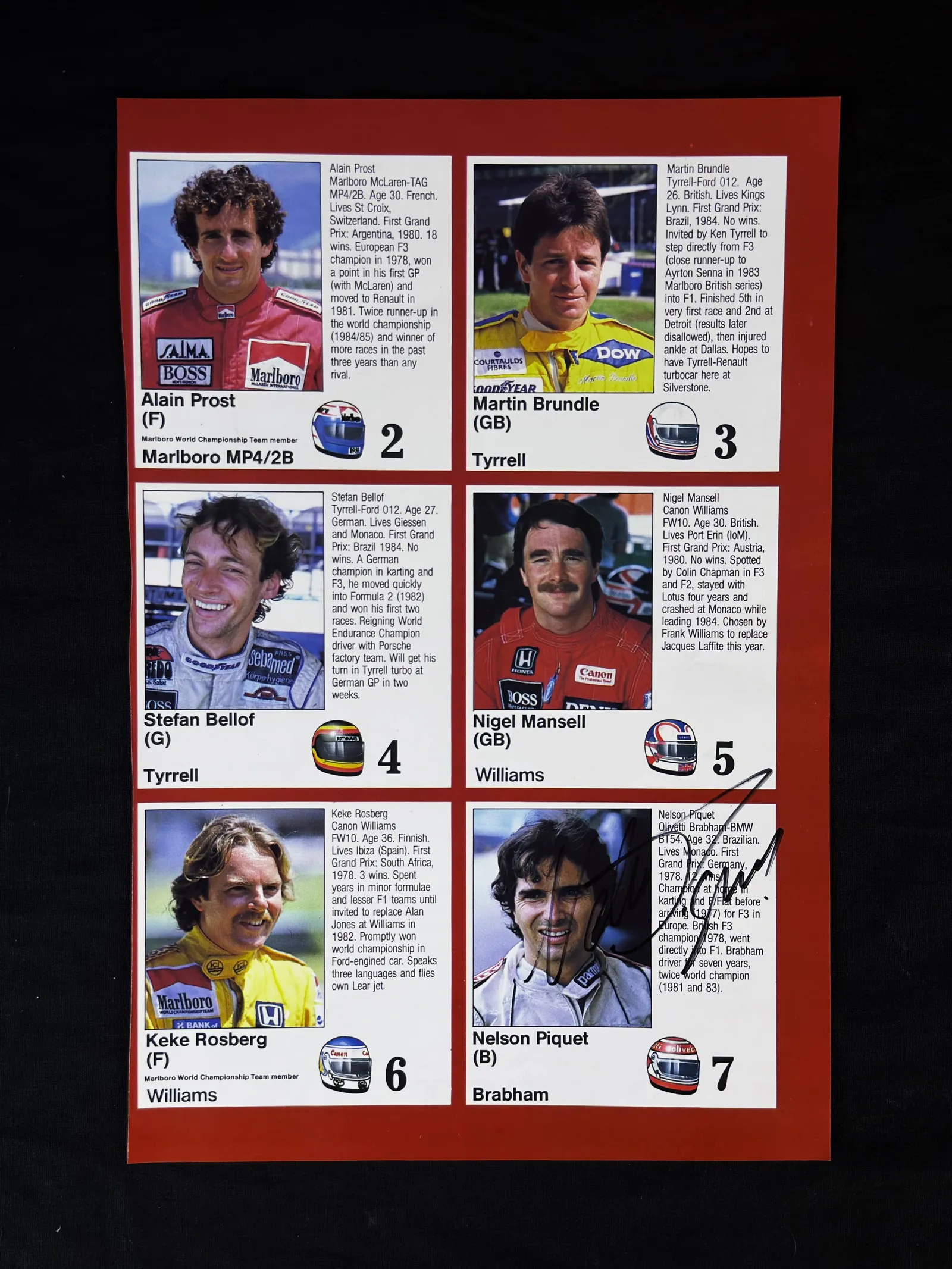 Nelson Piquet autógrafo – página de revista Brabham BMW, Nelson Piquet