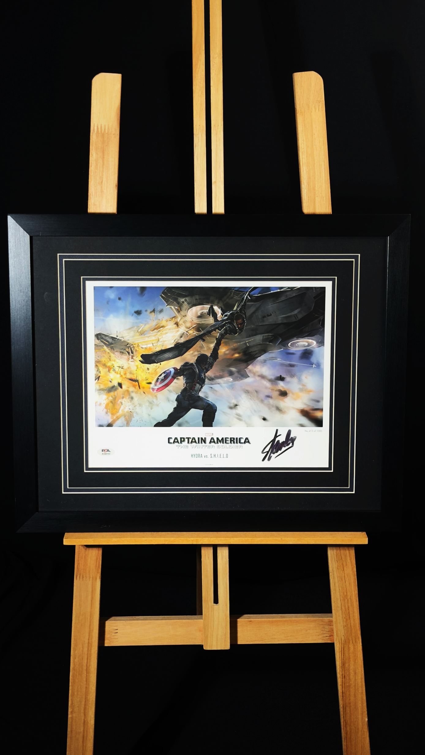 Stan Lee autógrafo – quadro Captain America The Winter Soldier, Stan Lee