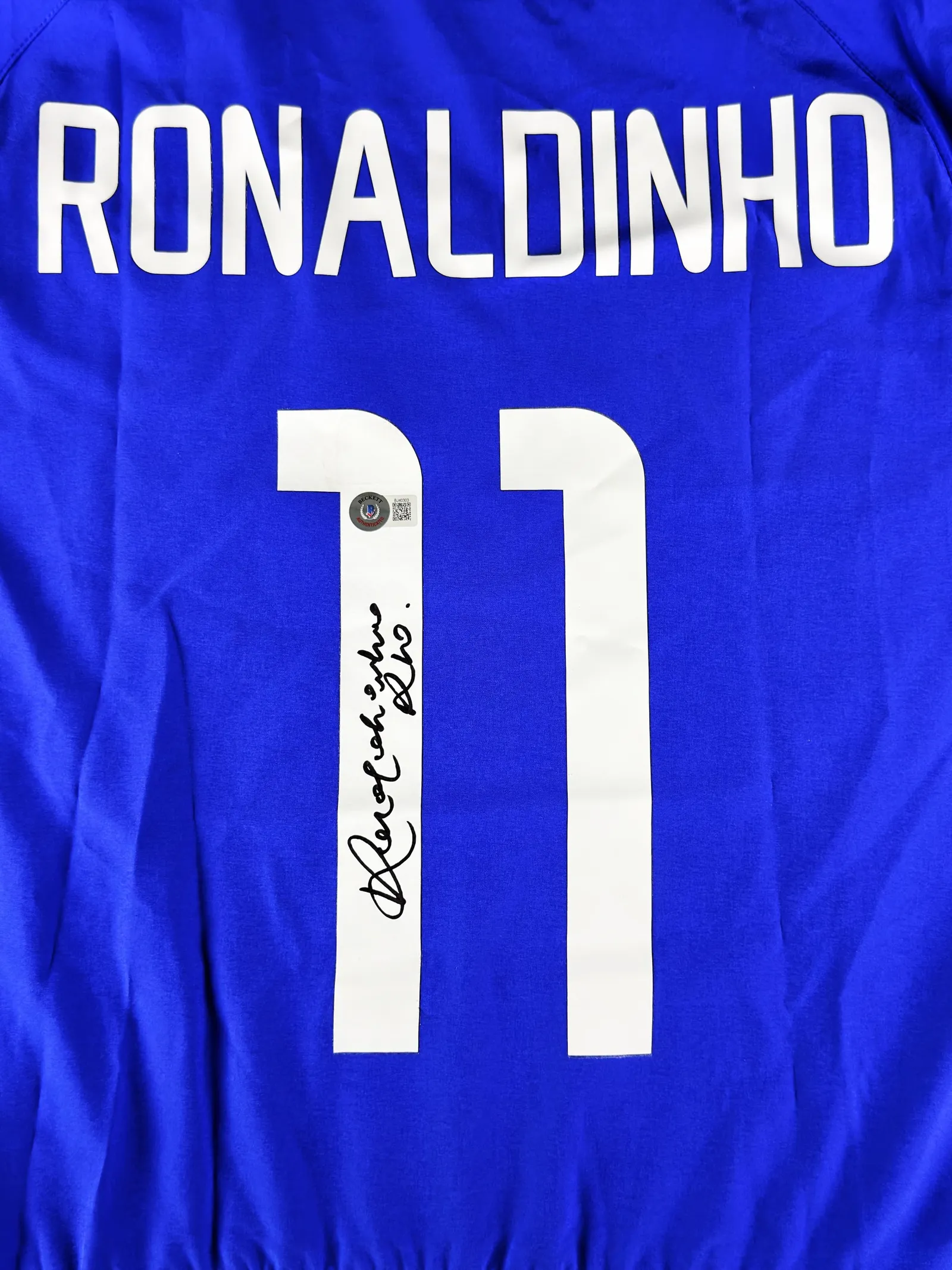 Ronaldinho Gaúcho, "O Bruxo" autógrafo – camisa azul Seleção do Brasil, Ronaldinho Gaúcho
