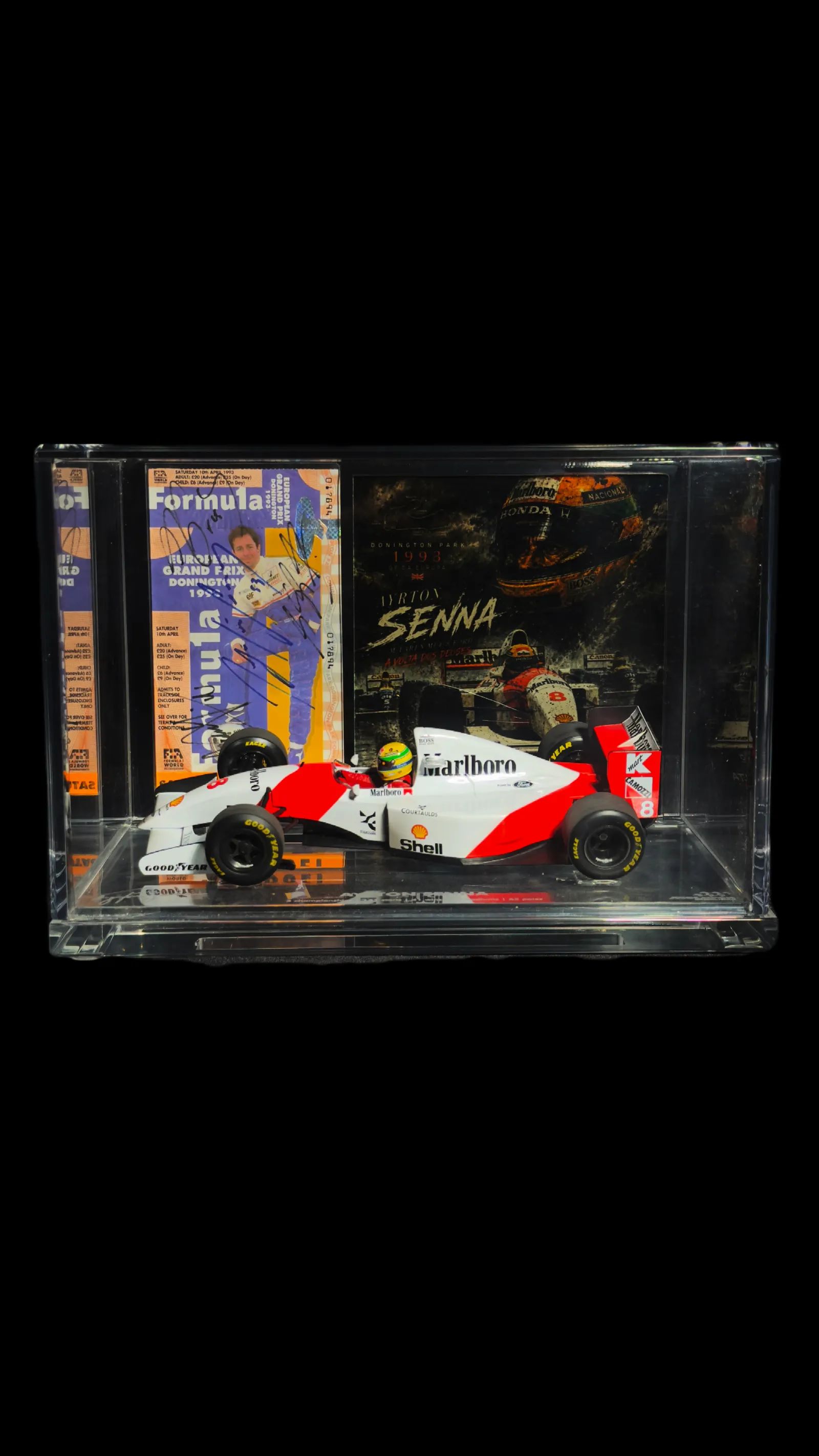 Ayrton Senna / Damon Hill / Alain Prost / Michael Schumacher autógrafos – ingresso oficial, Ayrton Senna, Damon Hill, Alain Prost e Michael Schumacher