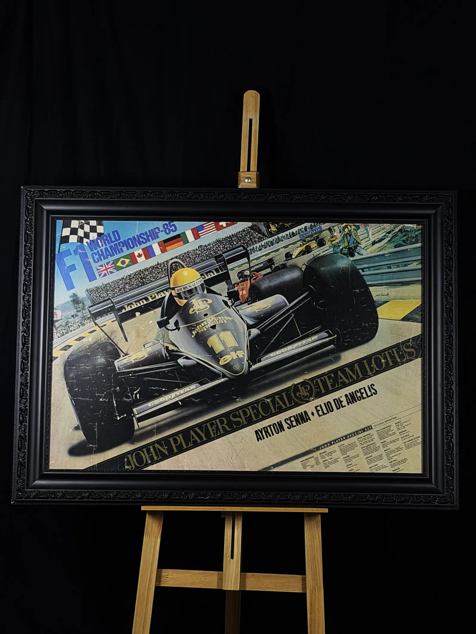 Ayrton Senna autógrafo – quadro Lotus 97T World Championship 1985, Ayrton Senna