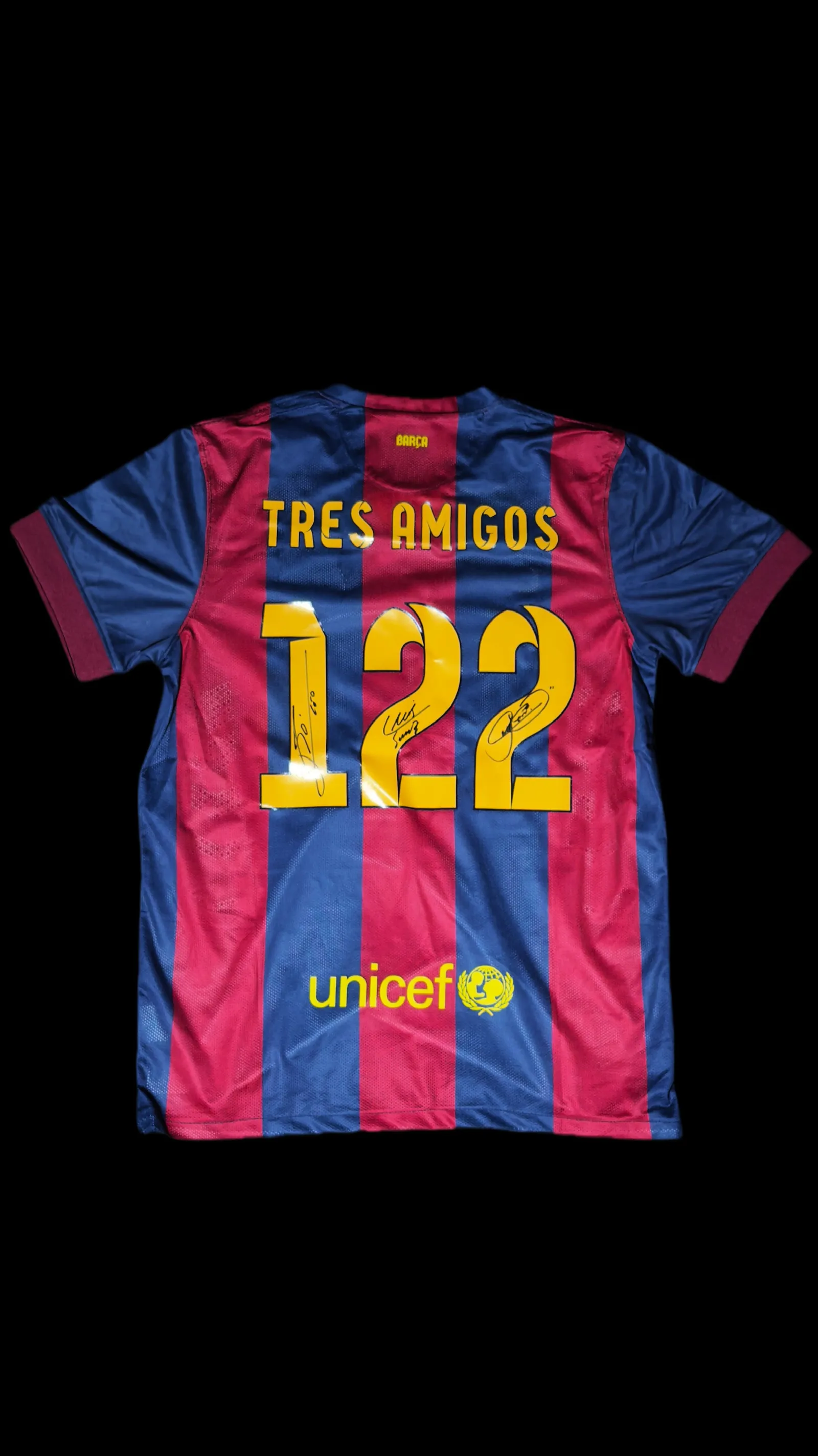Messi, Suárez e Neymar autógrafos – camisa Barcelona Tres Amigos 122, Lionel Messi, Luis Suárez e Neymar Jr