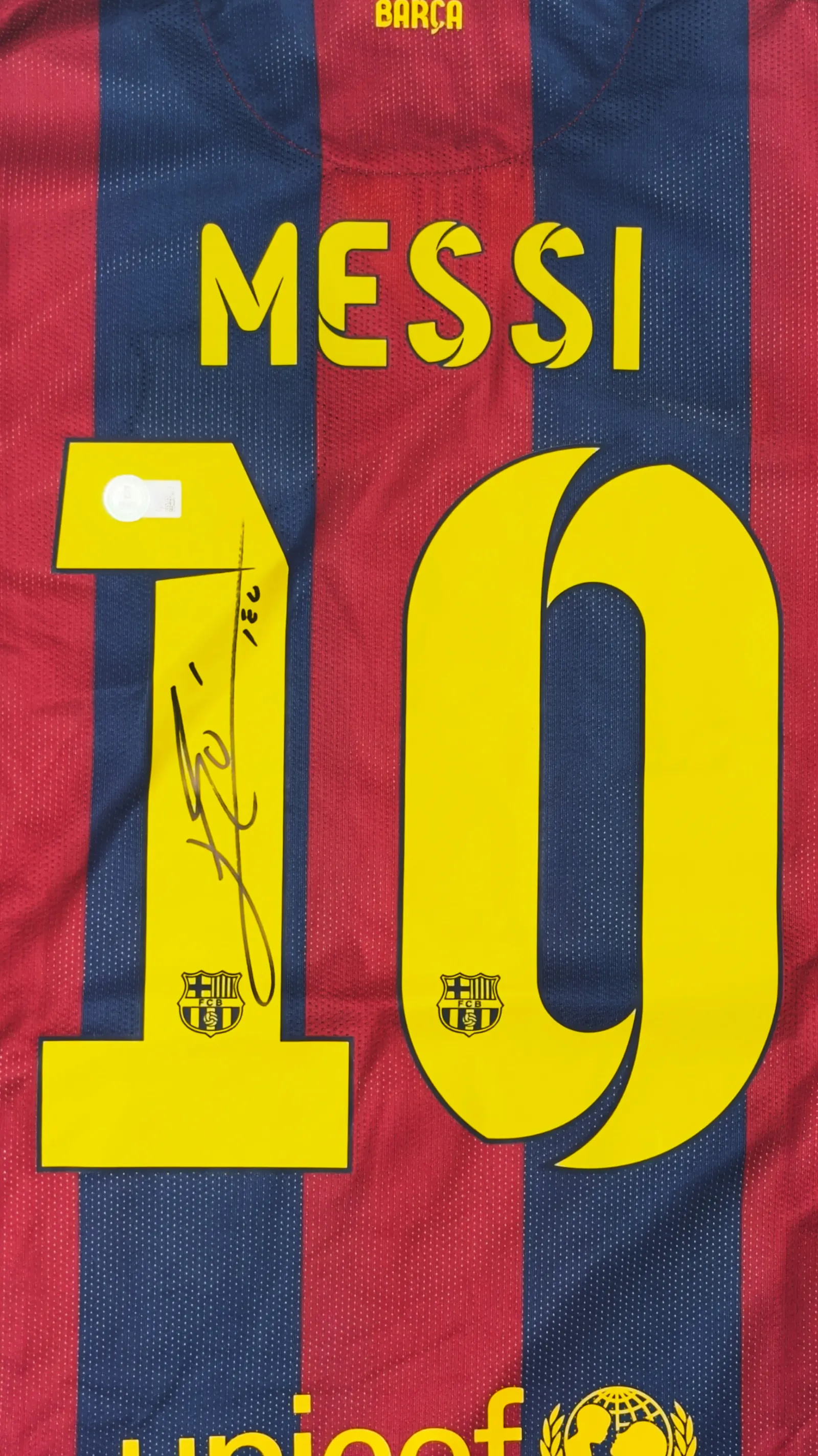 Lionel Messi autógrafo – Camisa Barcelona Champions League 2015, Lionel Messi
