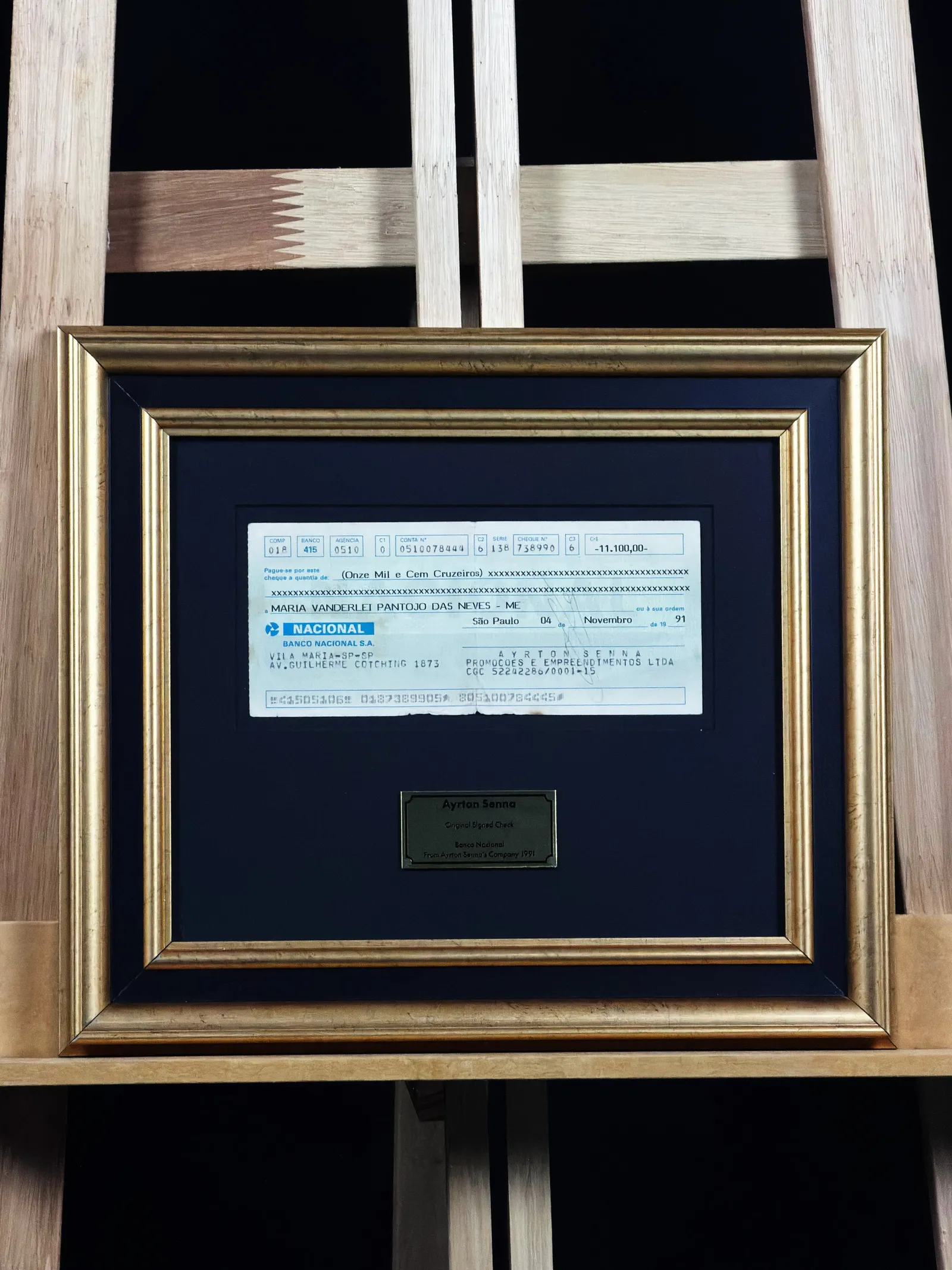 Ayrton Senna – cheque emoldurado, Ayrton Senna
