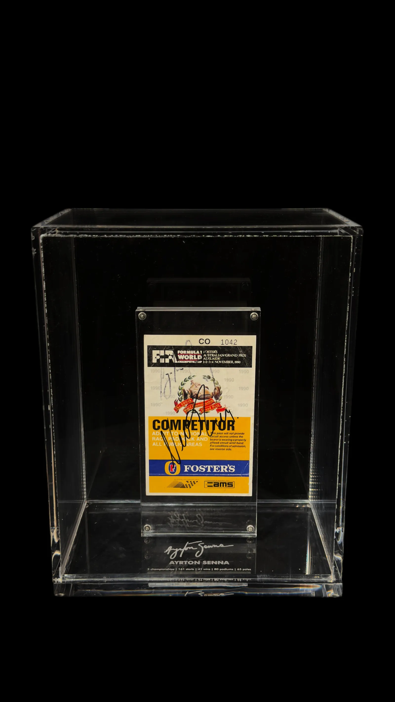 Ayrton Senna e Nelson Piquet – credencial autografada, GP da Austrália 1990, Ayrton Senna e Nelson Piquet