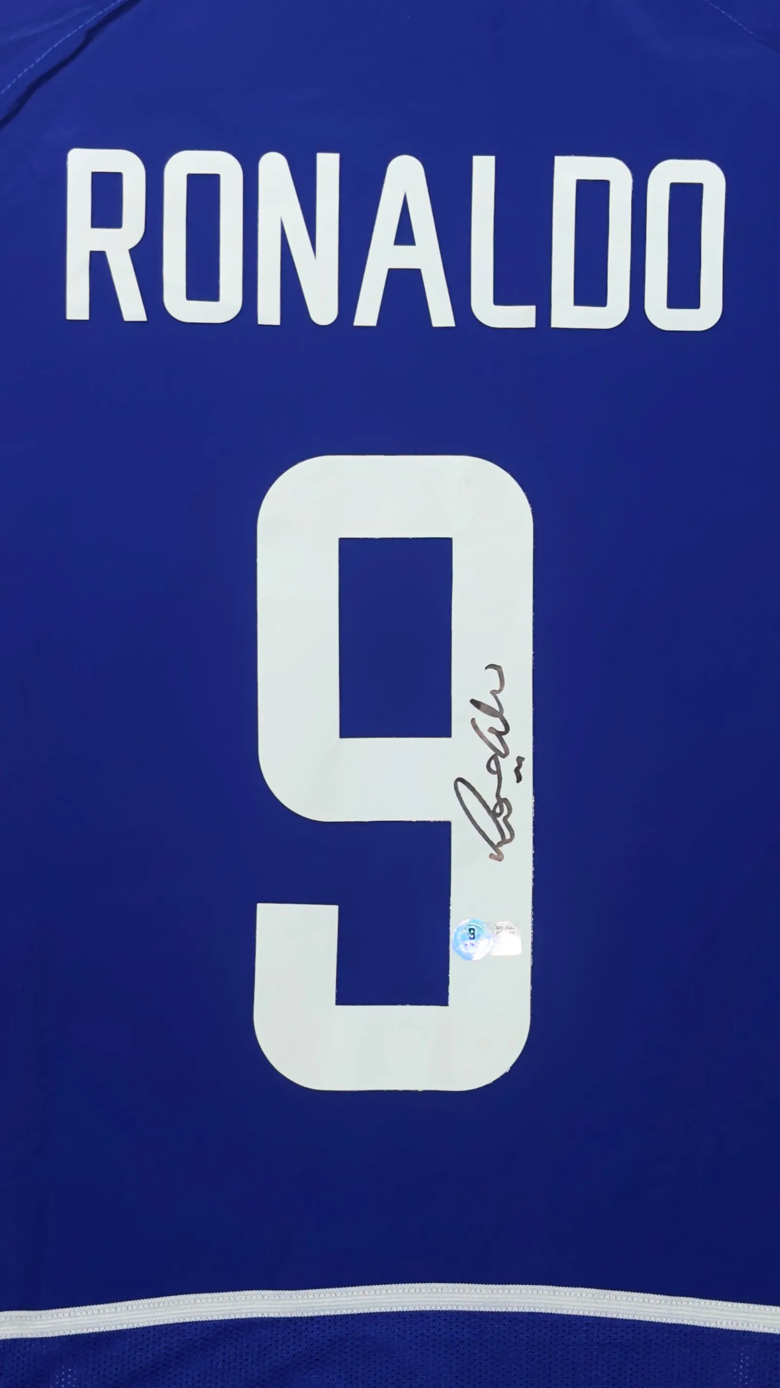 Ronaldo Fenômeno autógrafo – Camisa Brasil Azul 2002, Ronaldo Fenômeno