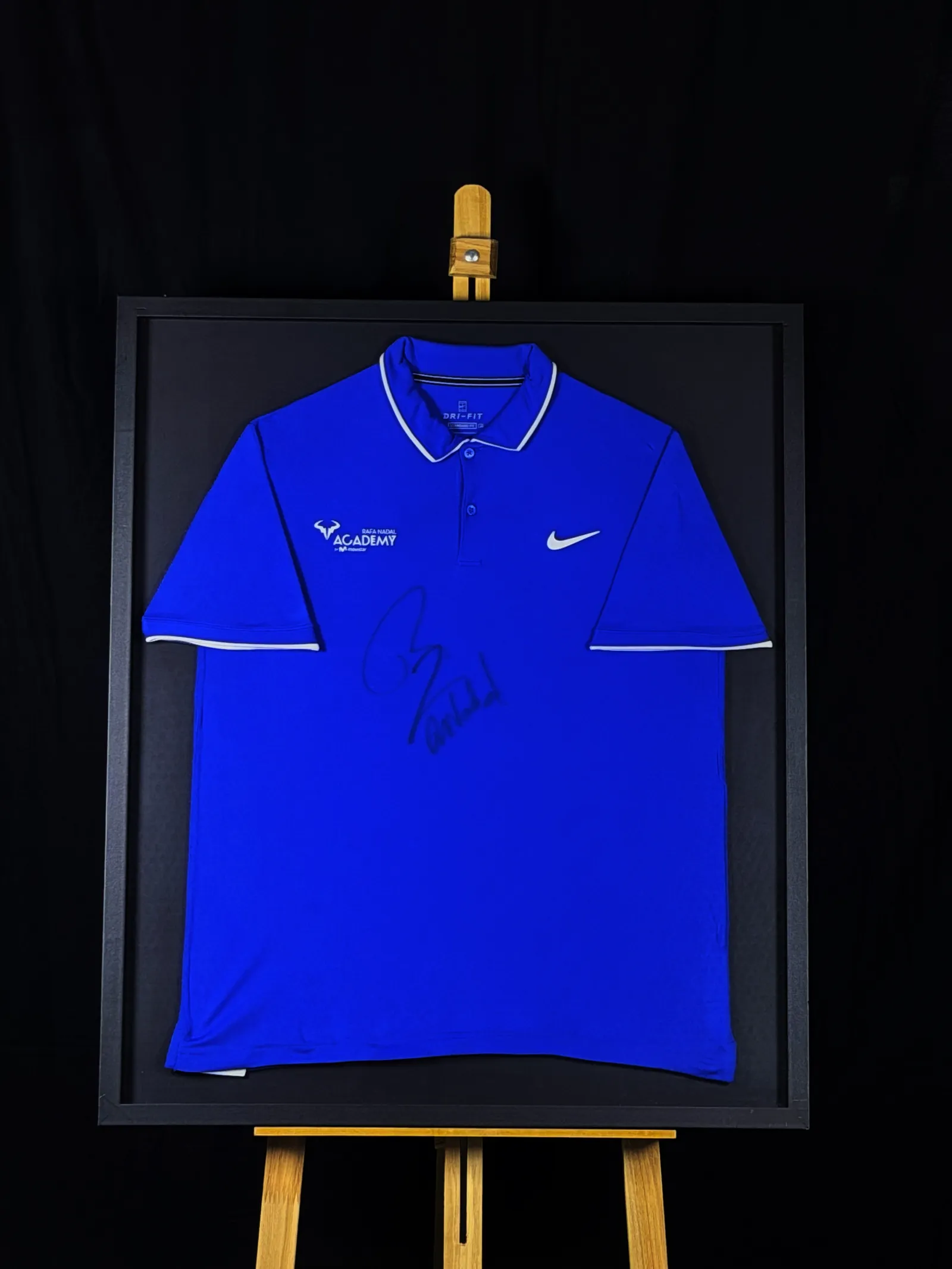 Rafael Nadal autógrafo – camisa Nike azul, emoldurada, Rafael Nadal