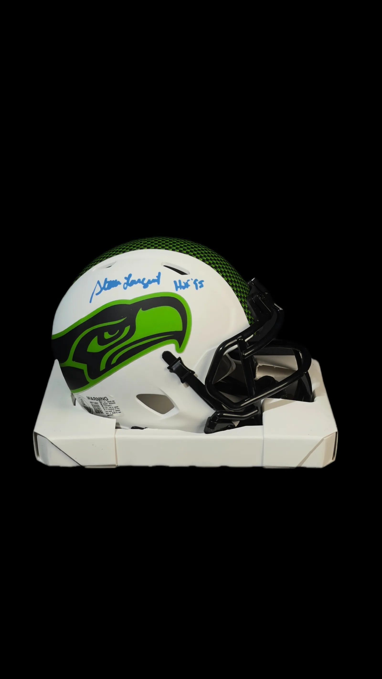 Steve Largent autógrafo – mini capacete Seattle Seahawks, Steve Largent