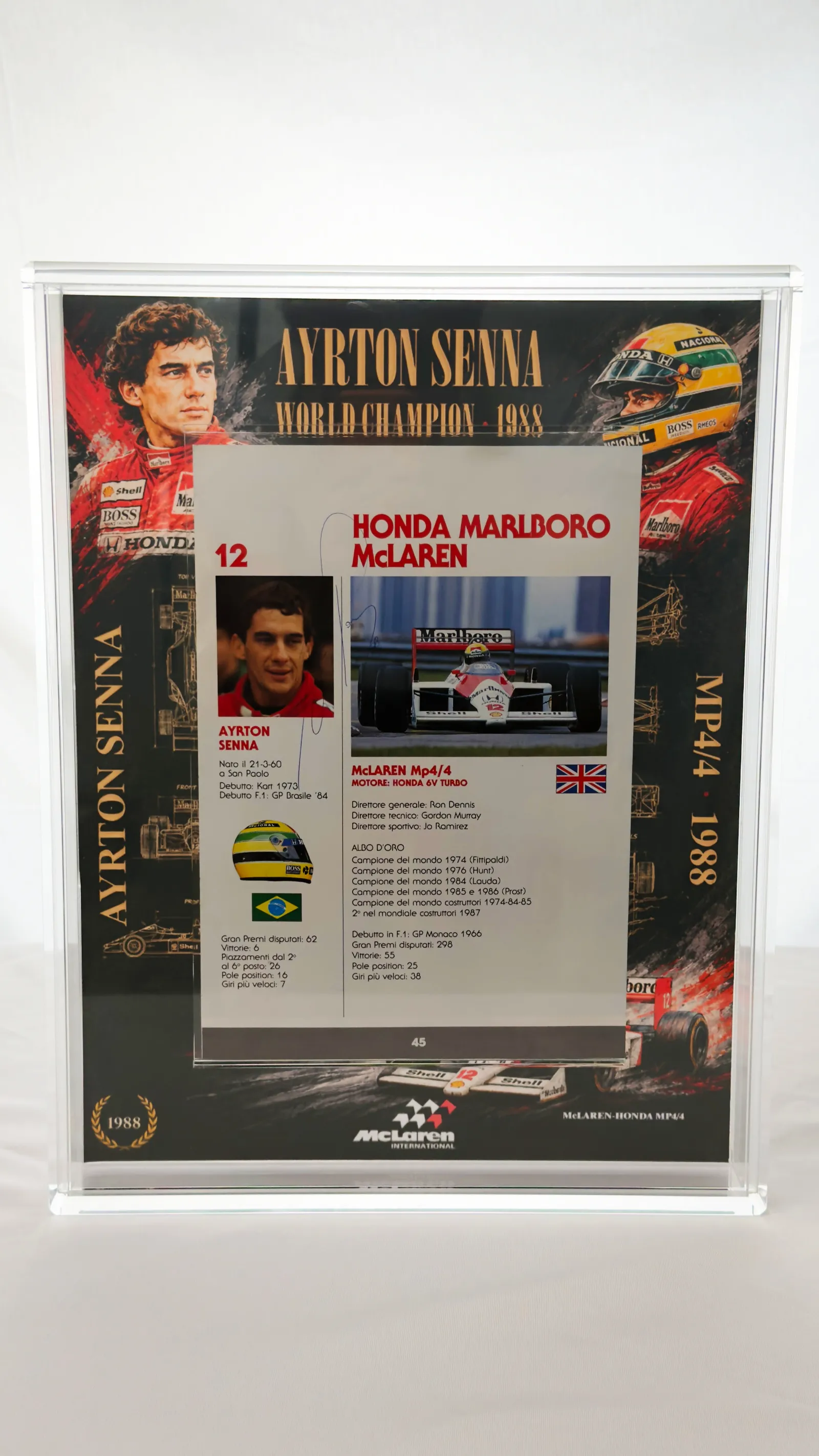 Ayrton Senna autógrafo – Figura McLaren MP4/4 1988, Ayrton Senna