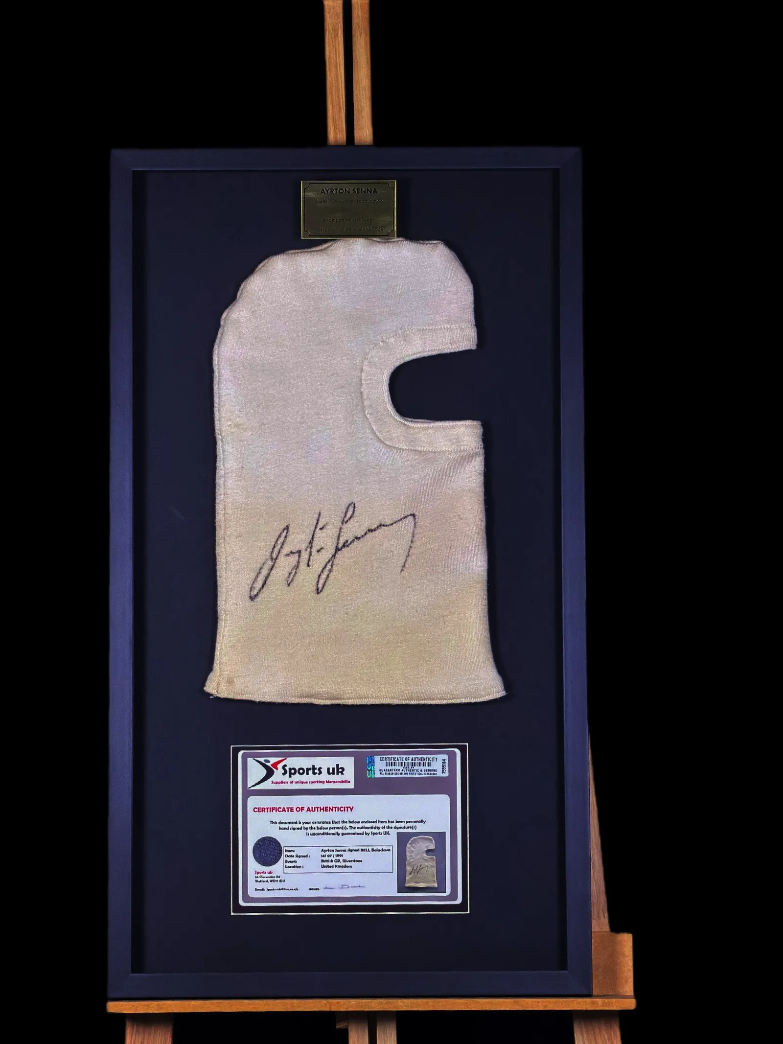 Ayrton Senna autógrafo – balaclava assinada em Silverstone 1991, Ayrton Senna