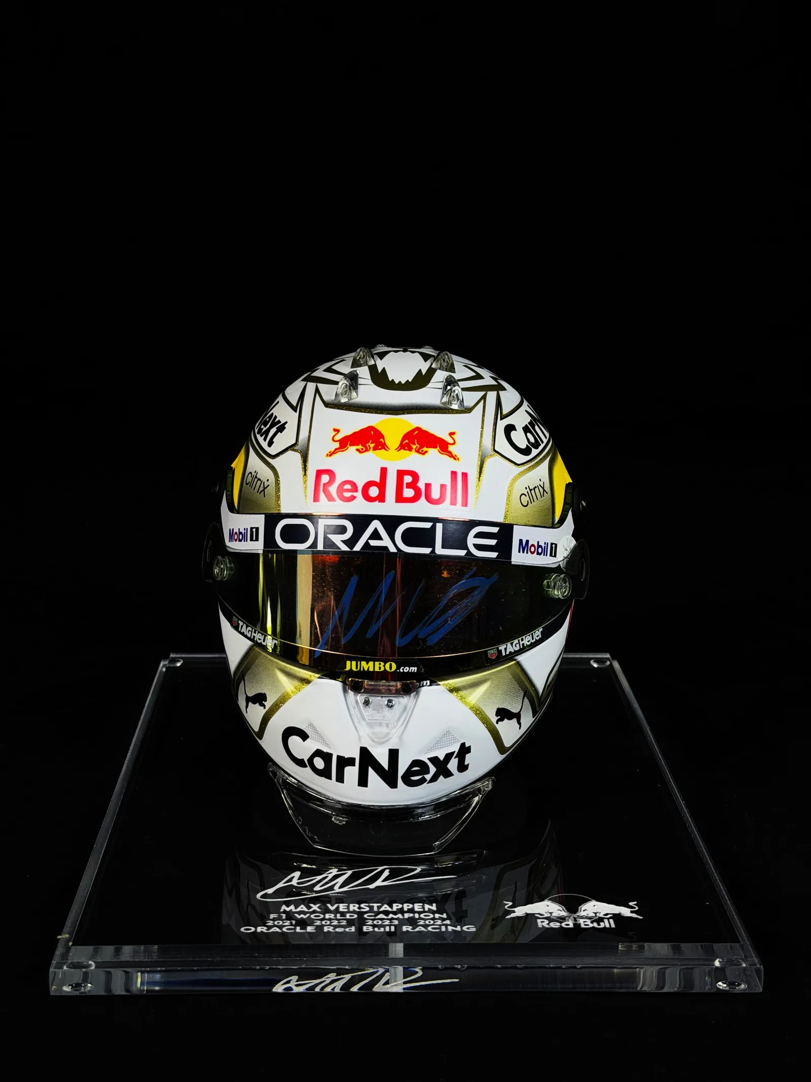 Max Verstappen autógrafo – viseira mini capacete, Max Verstappen