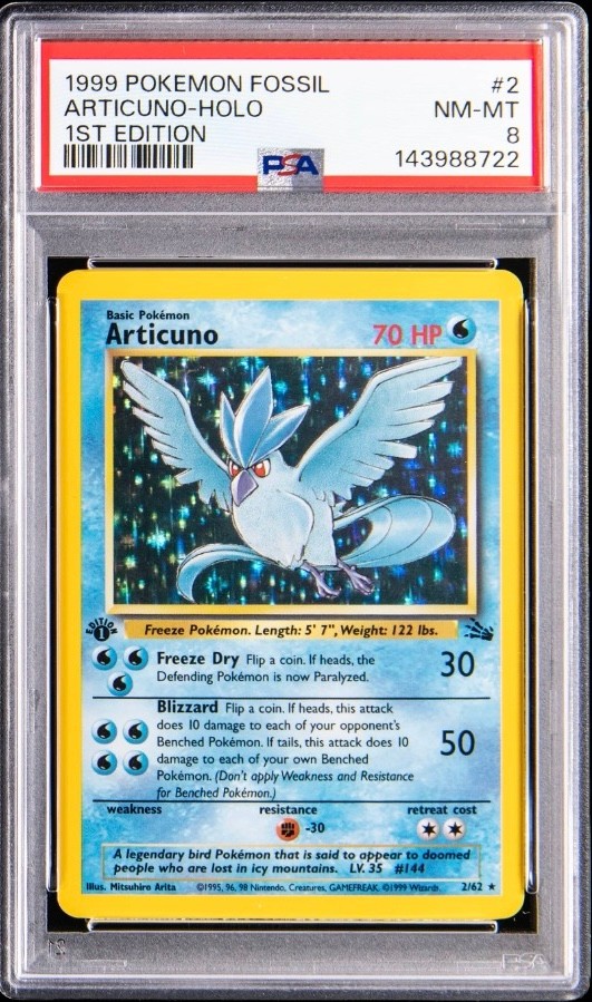 Articuno Holo 1st Edition PSA 8 – Fossil 1999, Articuno