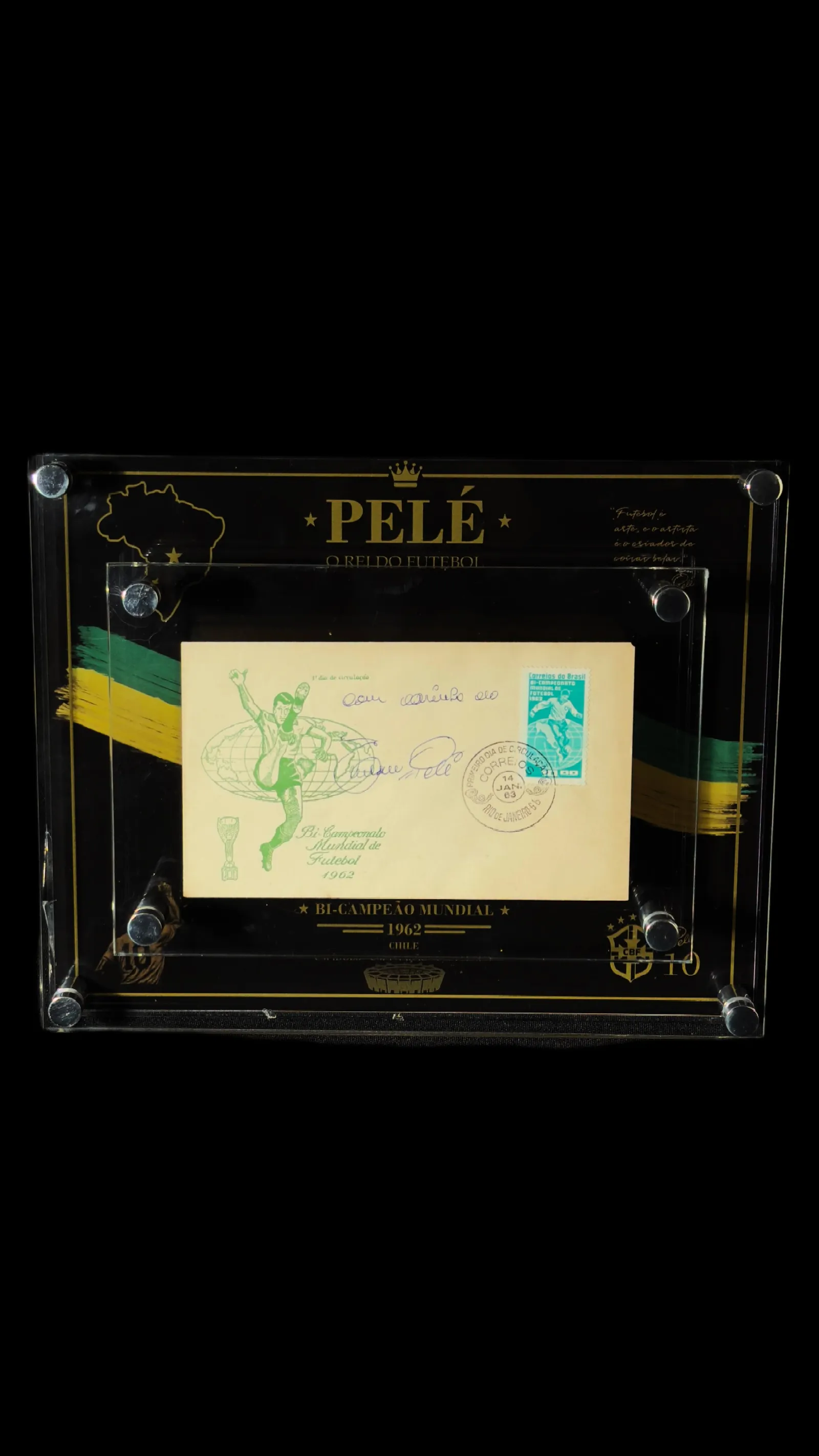 Pelé autógrafo – envelope comemorativo do bicampeonato mundial de 1962, Pelé