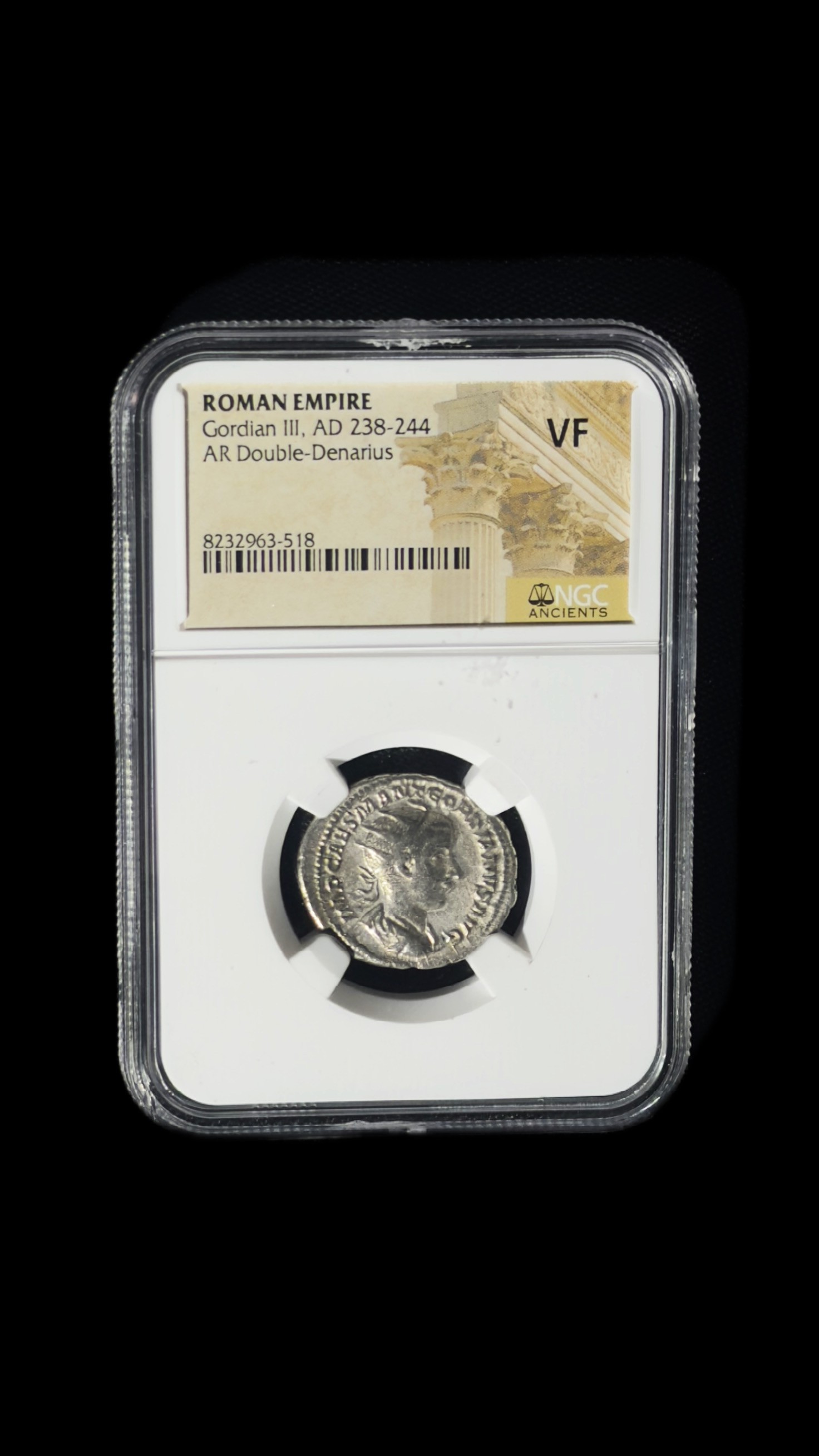 Gordiano III – moeda romana AR Double-Denarius 238–244 d.C., Gordiano III